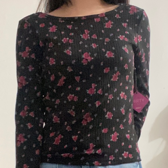 black pink floral long sleeve top - Picture 1 of 3